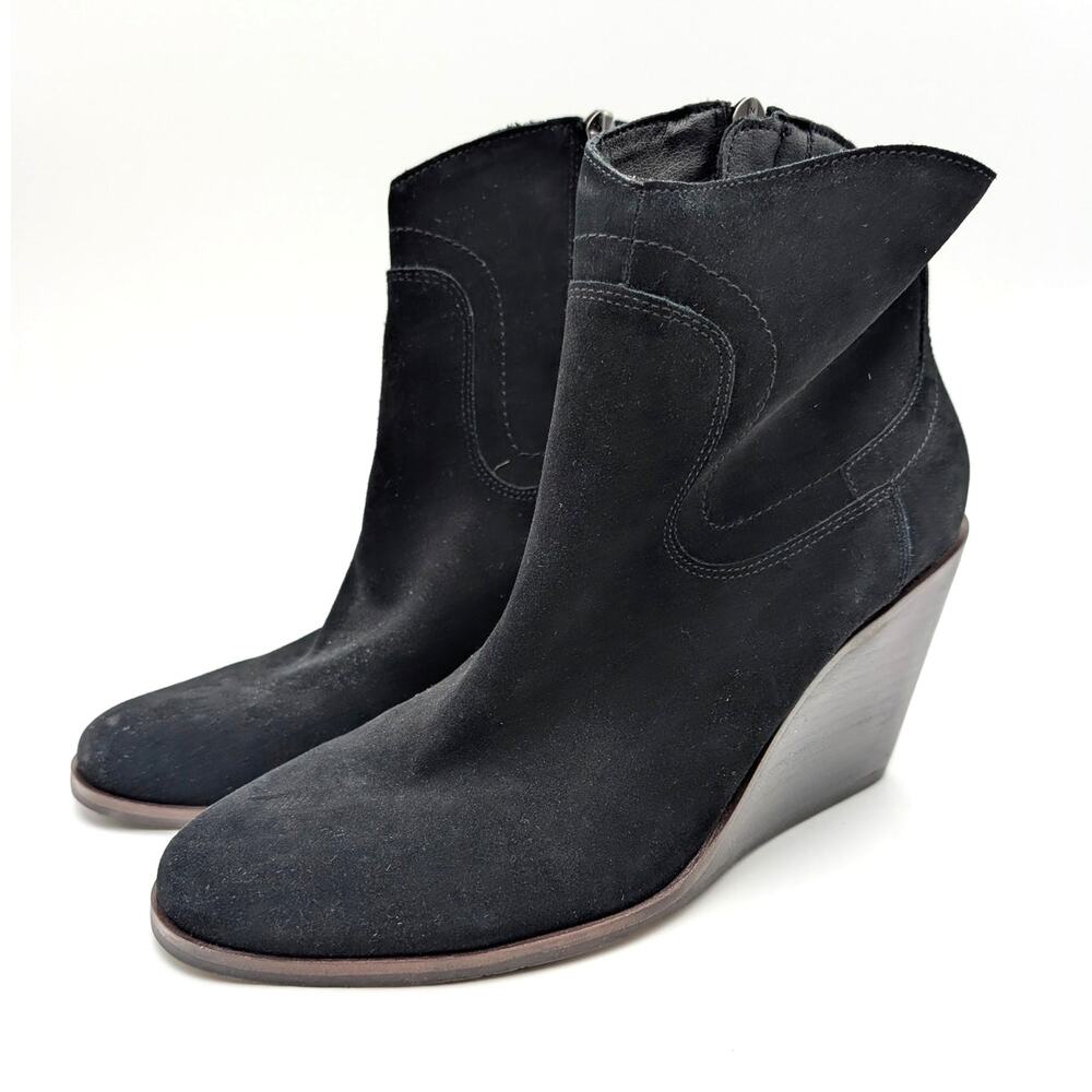 Lucky Brand Waltz Wedge Ankle Bootie Side Zip Women's Black Size US9.5M EU41